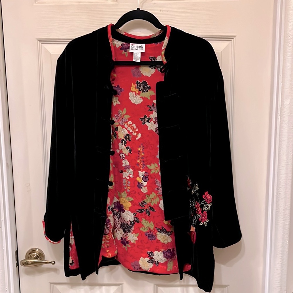 Chico’s Black Velvet and Silk Chinese Jacket 2